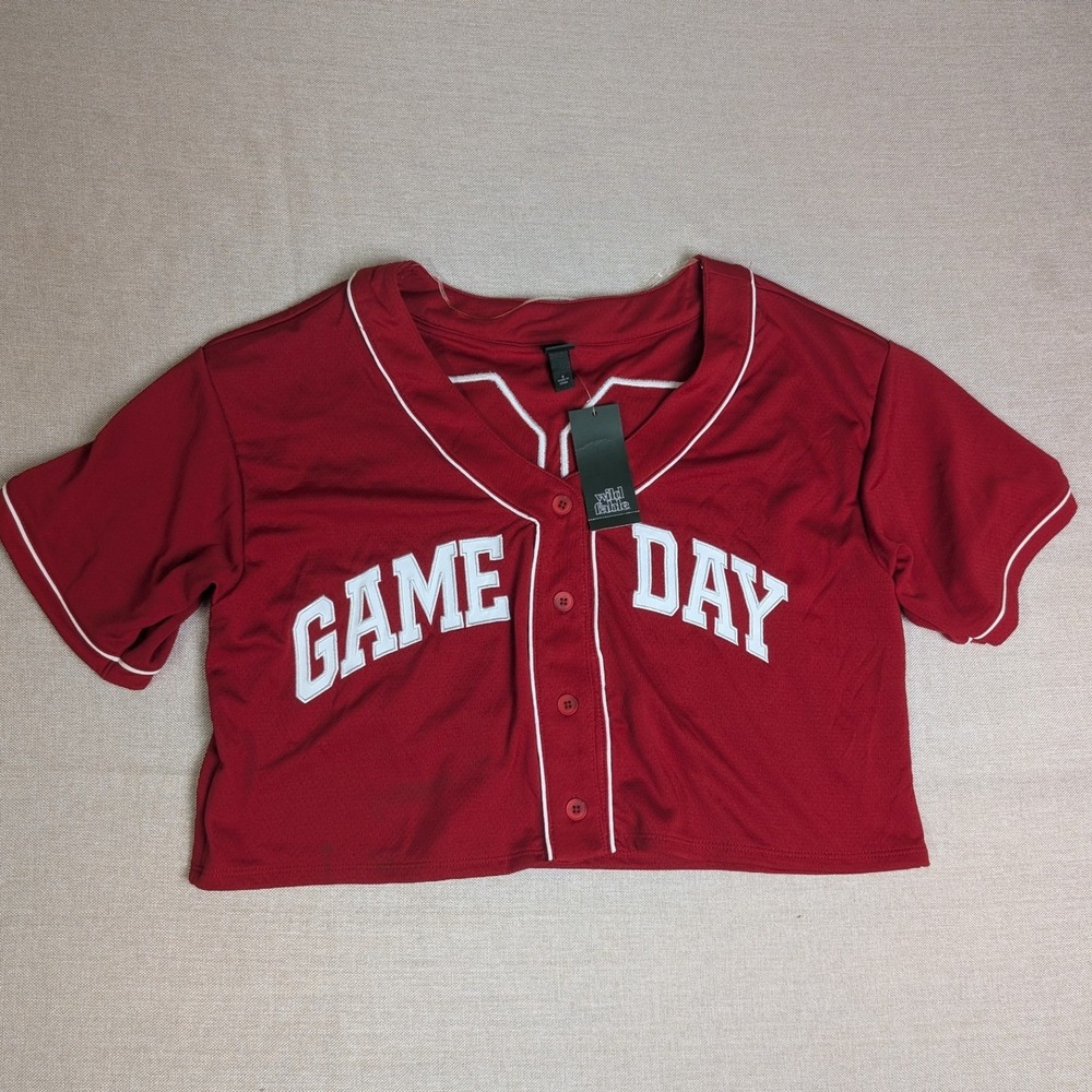 Wild‎ Fable Baseball Jersey Womens Small Red NWT Game Day Cropped Button Front